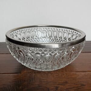 Vintage Falstaff Pressed Glass Fruit Bowl with Silver-Plated Rim
